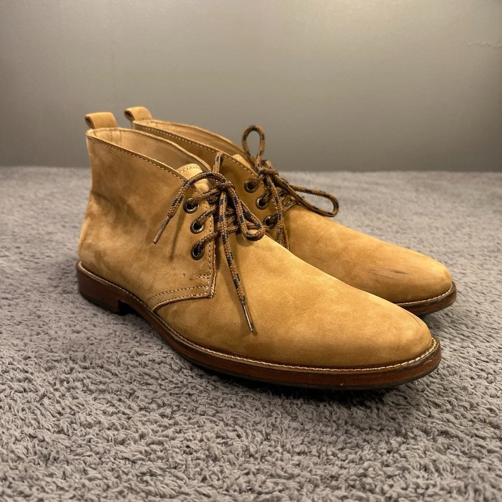 JL Powell Chukka Boots Mens 10 Tan Nubuck Leather Luxury Old Money Minimal 16076